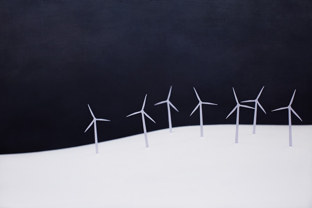 Modern Paper Landscape With Paper Wind Turbines...