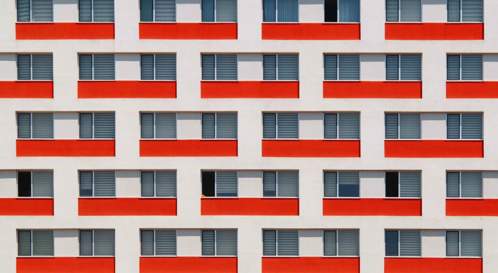 building with red windows