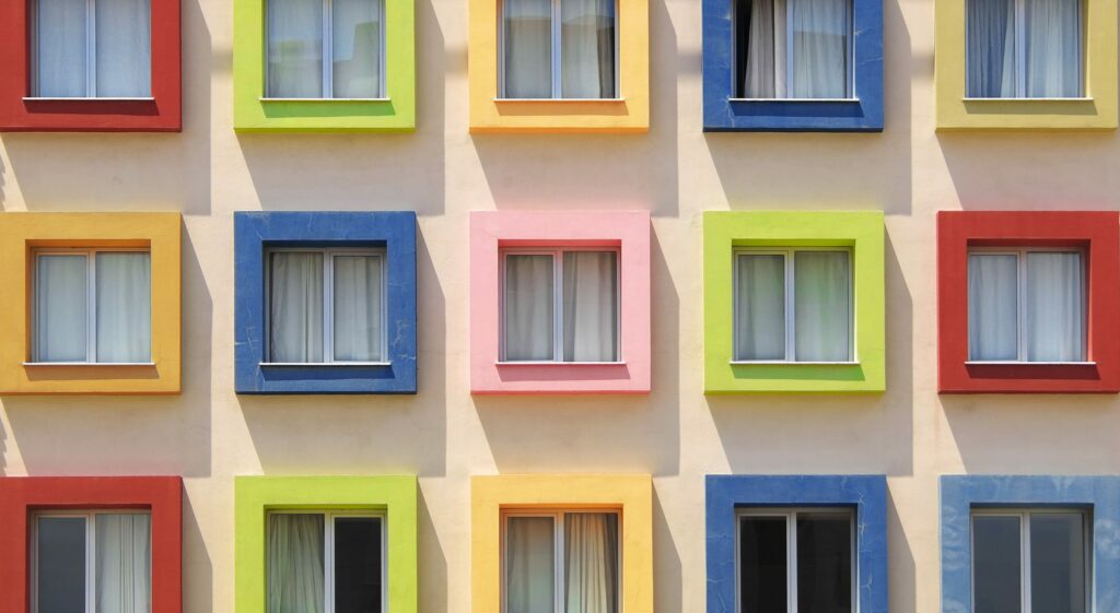 House with colorful windows