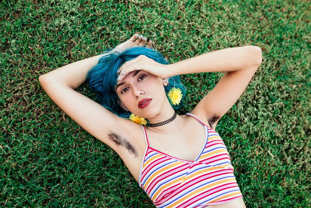 Teenager With Blue Hair And Hairy Armpits
