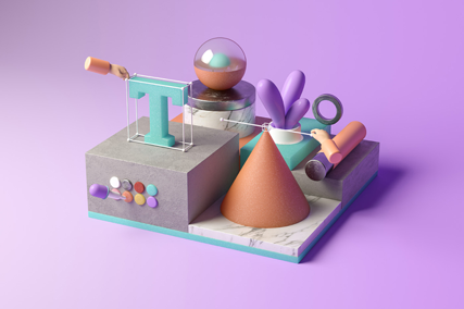 A set made of 3D shapes representing Graphic Design concept