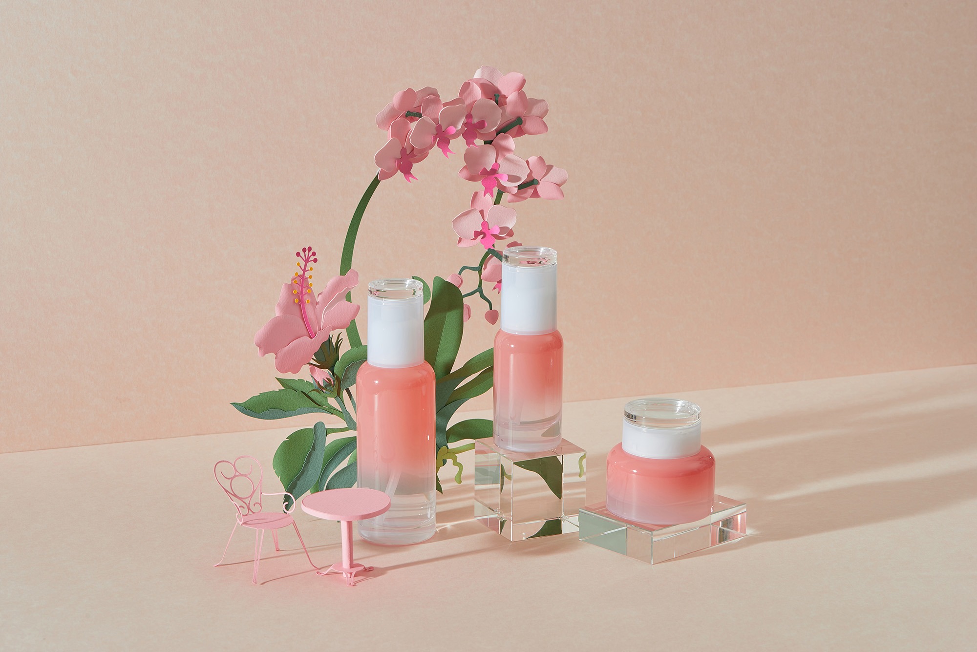 Natural cosmetics, fresh as flowers with orchid made from paper