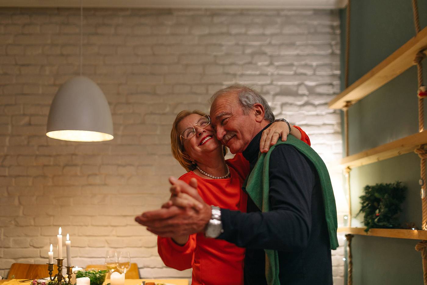 A Senior Couple Celebrating Christmas At Home