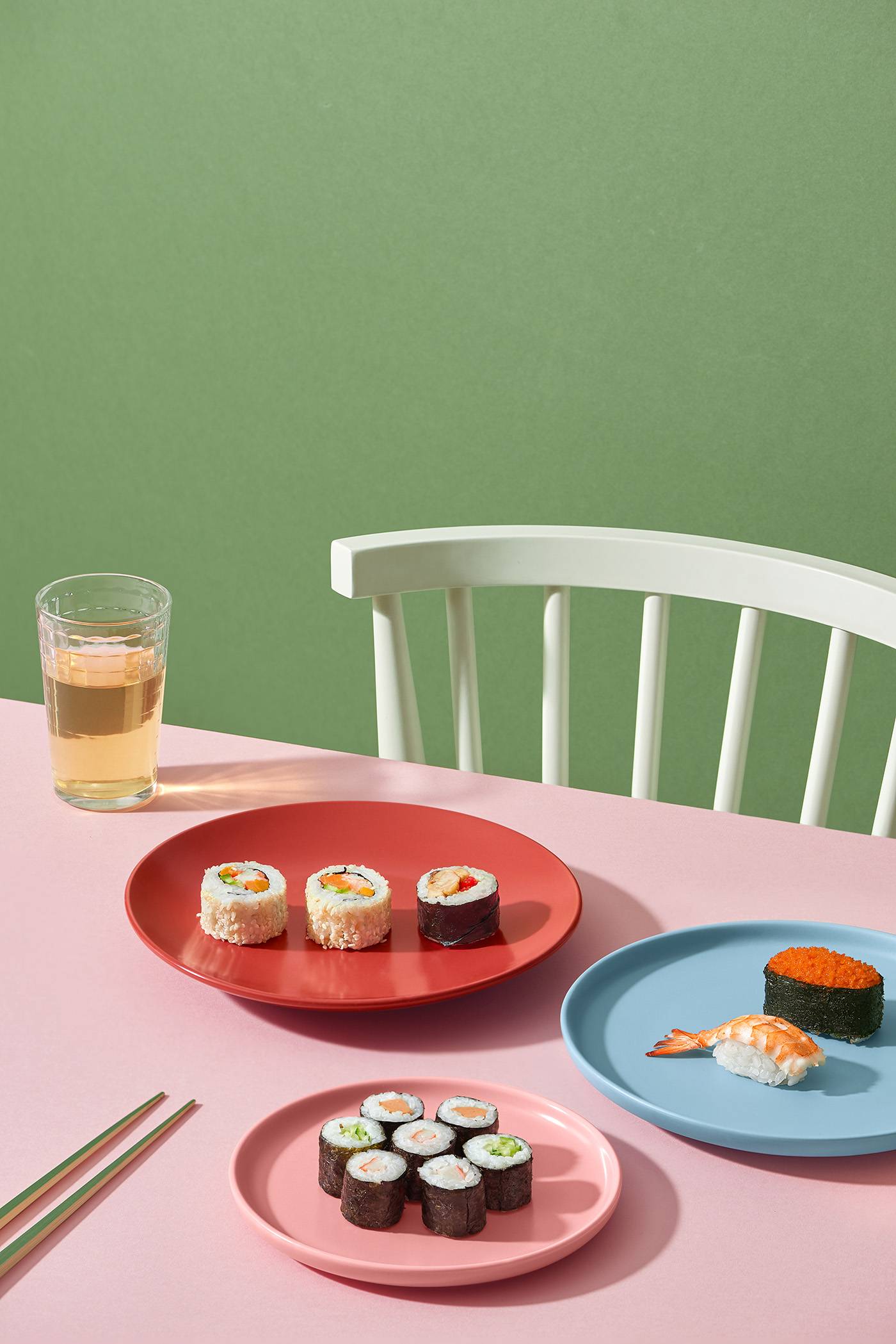 Sushi Maki Roll - Japanese Food Style Japanese food restaurant, colorful rolls, gunkan and sushi platter