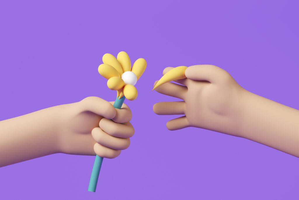 Cartoon hand removing petals from a flower