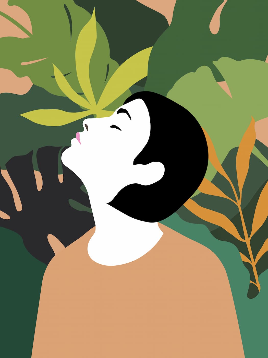 Illustration of Relaxed woman enjoying contact with nature