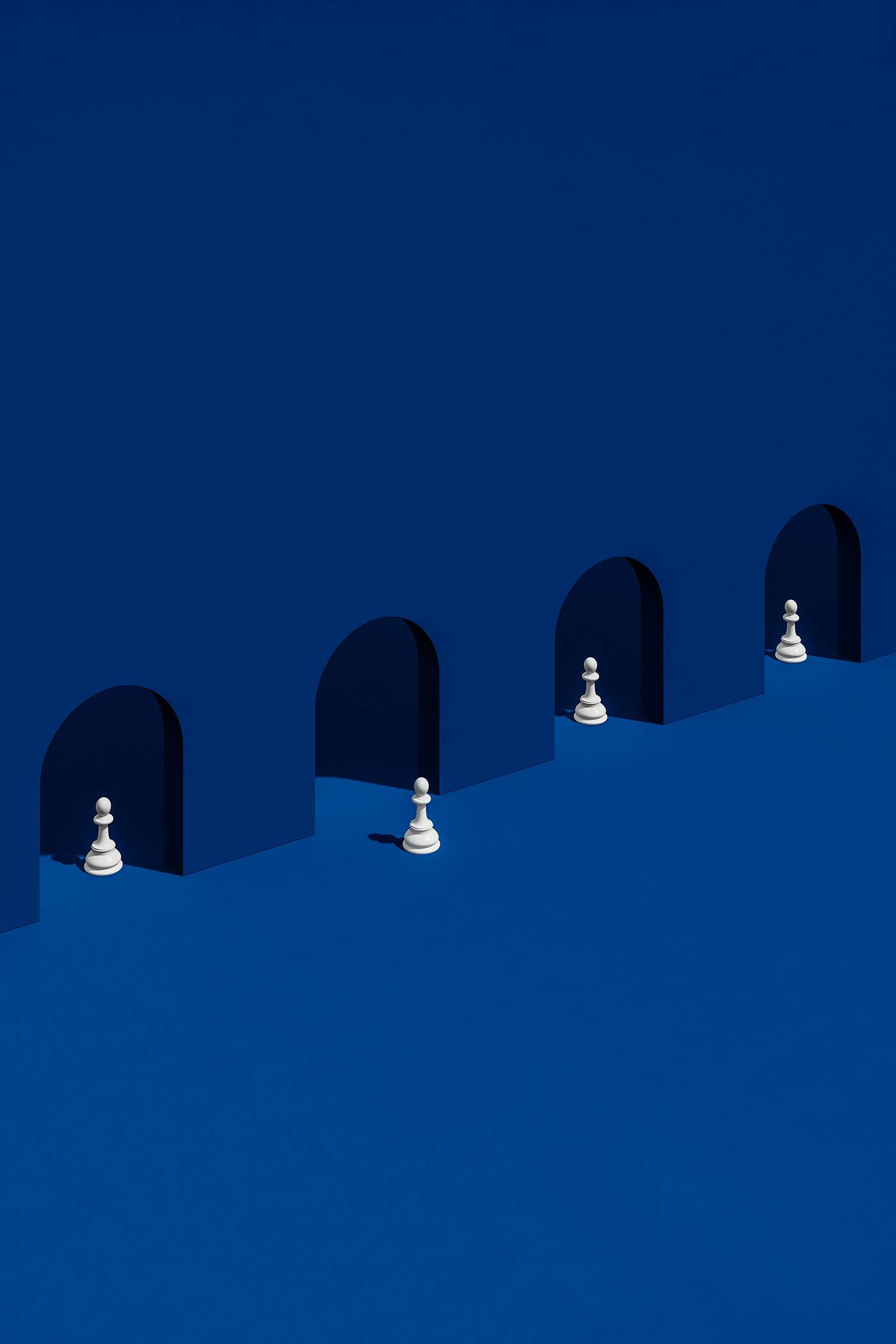 Chess pawns on blue background. Concept