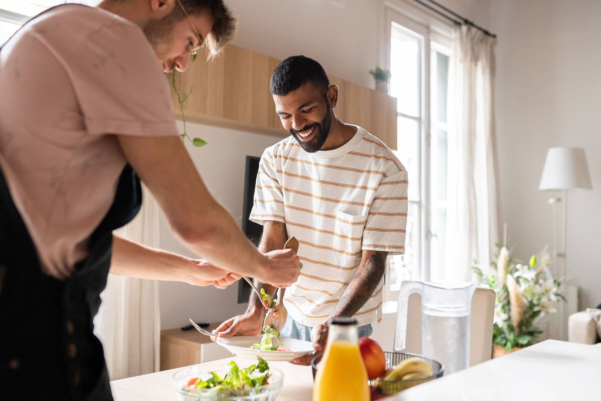 Gay Couple Going To Have Salad For Lunch