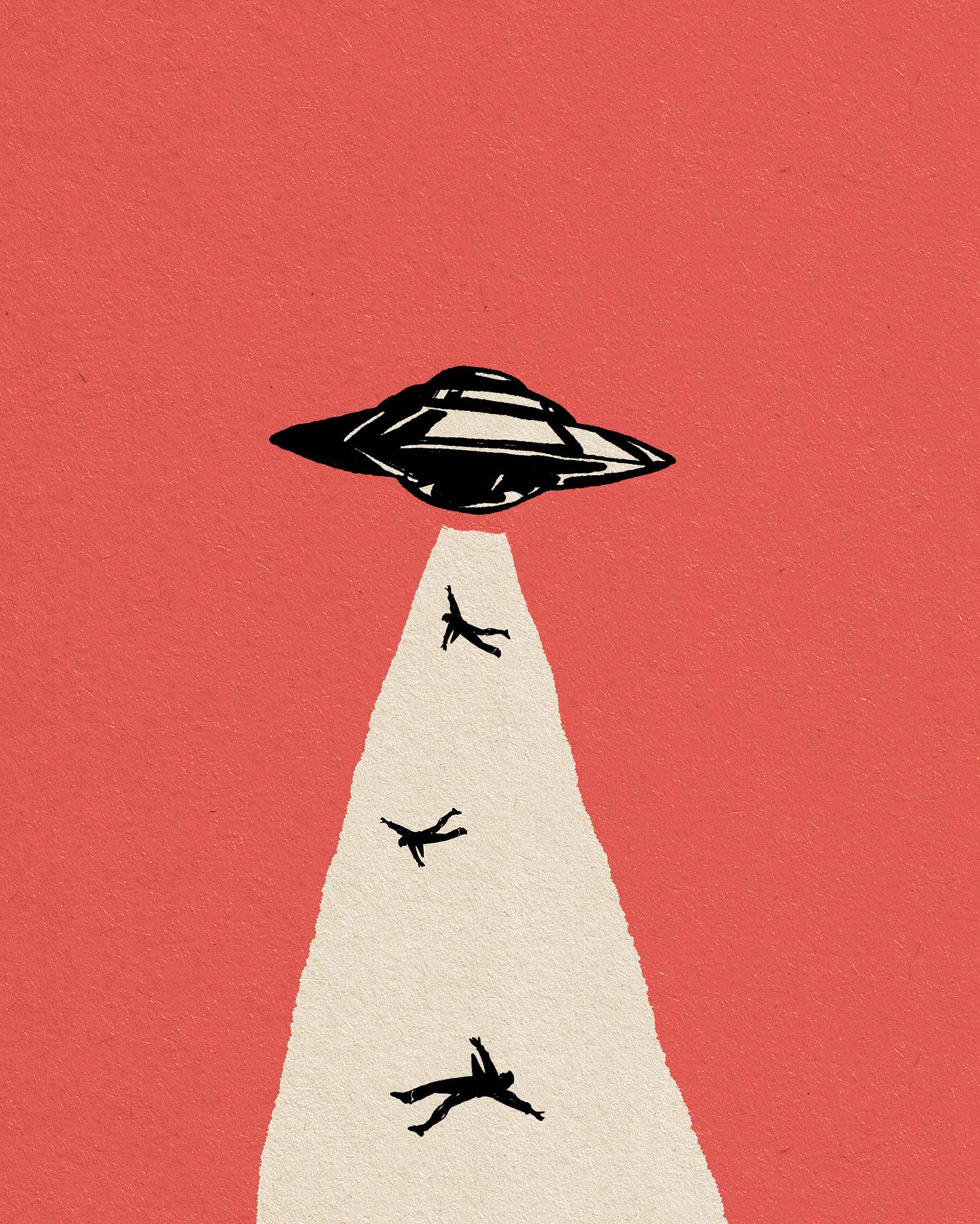 Alien Spacecraft Abducting People Vintage style illustration of a ufo abducting humans from the ground.