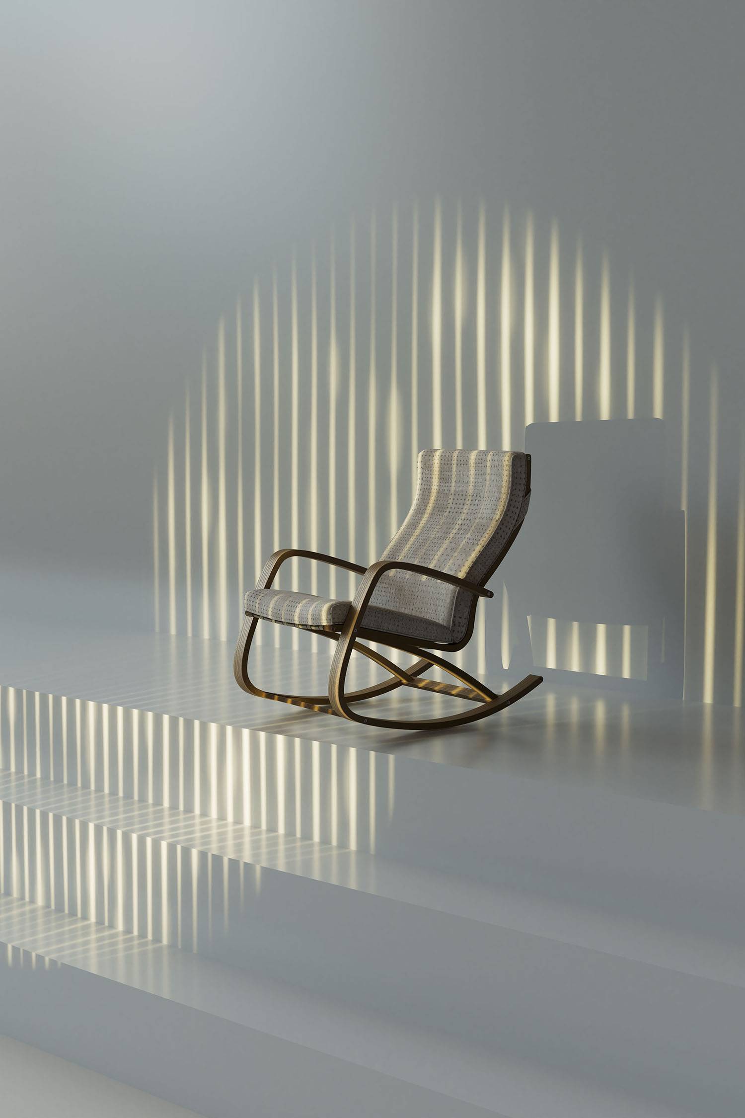 3d render of a white environment with armchair and casted shadows