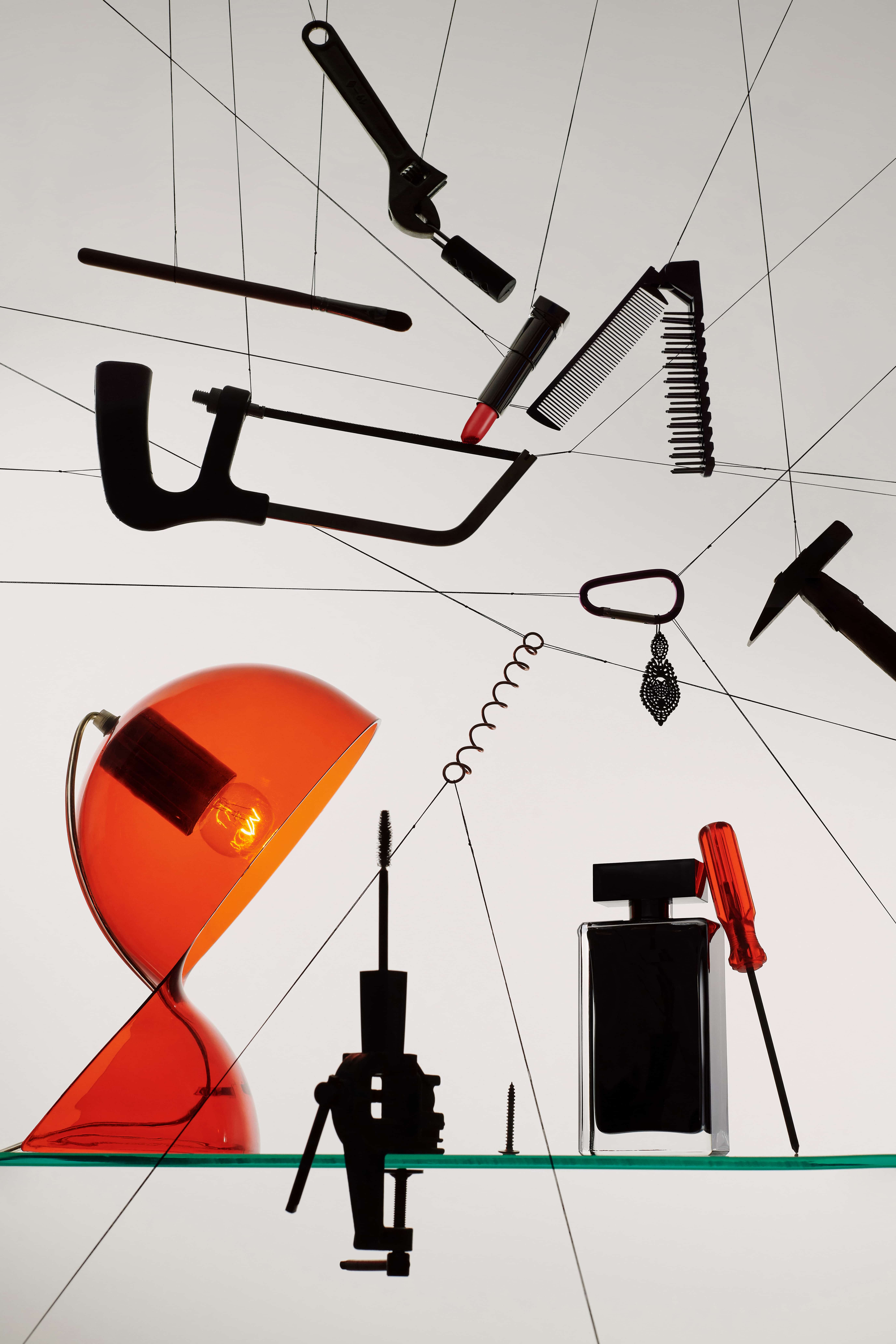 Different tools floating in the air. Creative still life with out correction.