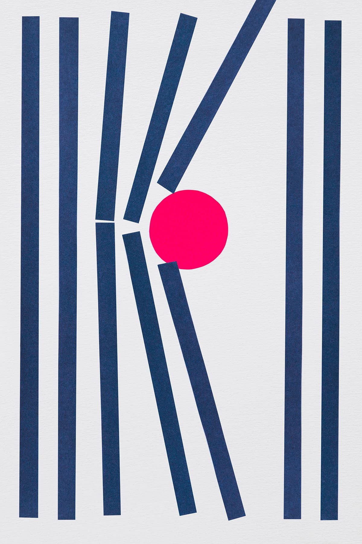 Modern Abstract Collage With A Circle Breaking A Series Of Lines Minimal modern abstract art with a pink circle breaking a series of blue line