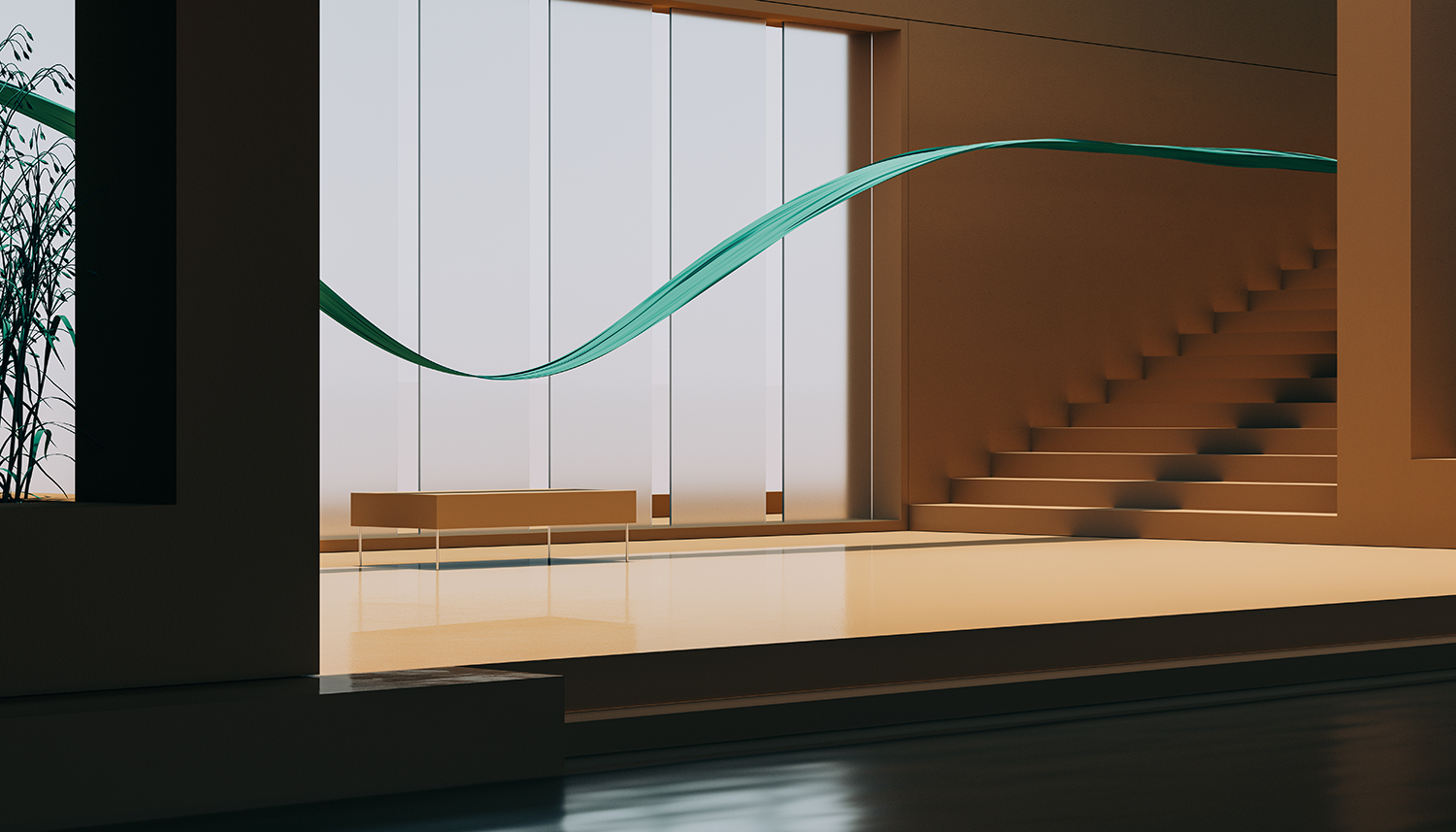 Minimal house with green strip Horizontal 3d render illustration of a Minimalist house with green strip