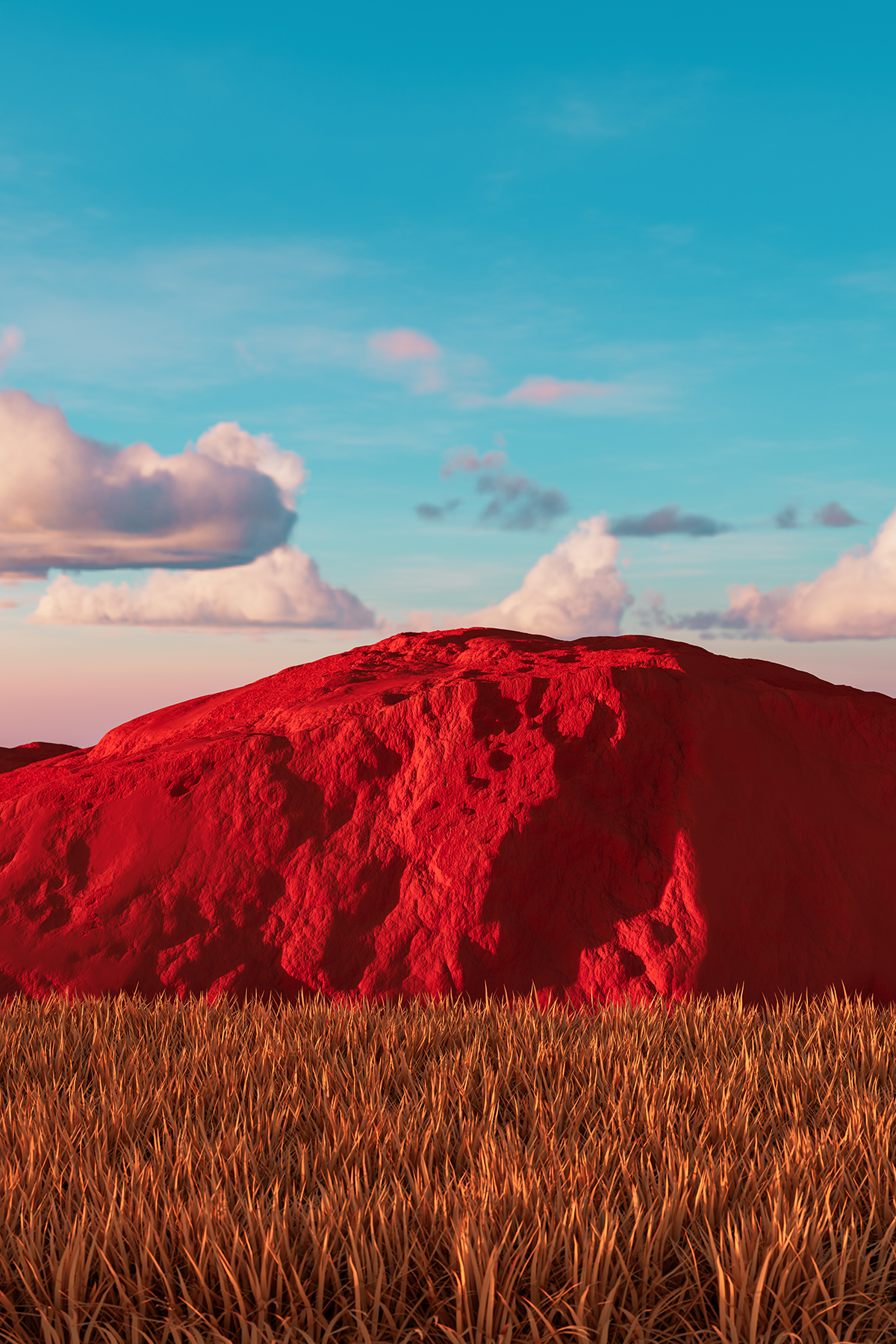 Minimal digital Landscape 3d render of minimal landscape eroded at sunset