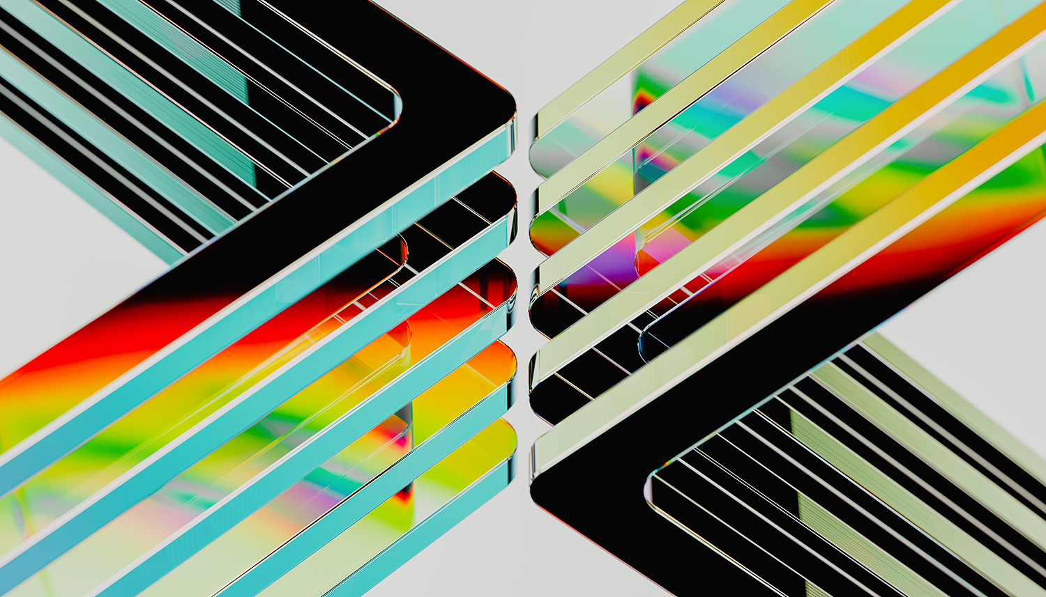 Chromatic Refractions A captivating interplay of light and color emerges from the sleek, glass-like surfaces in this abstract 3d render