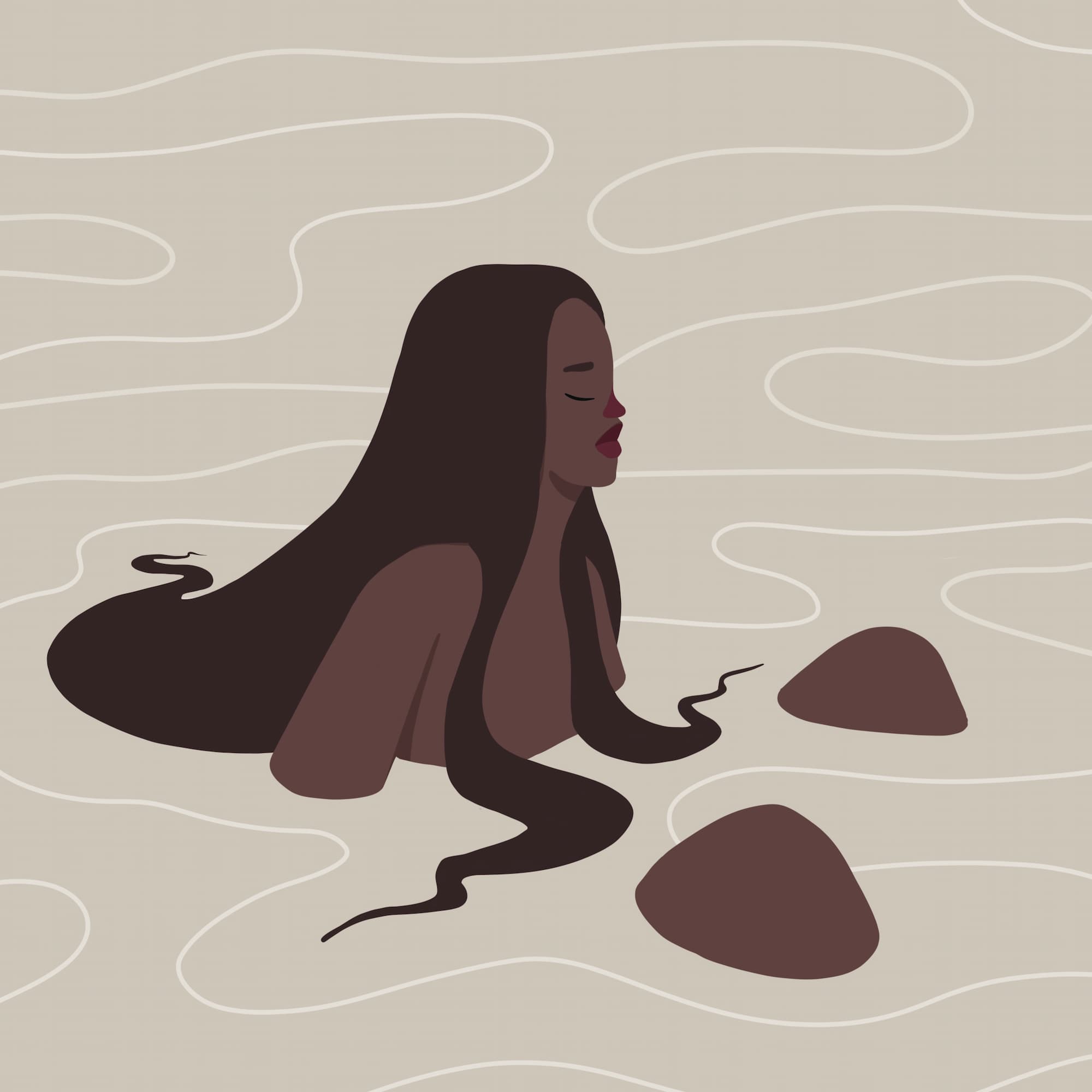 Beautiful black woman sitting in water
