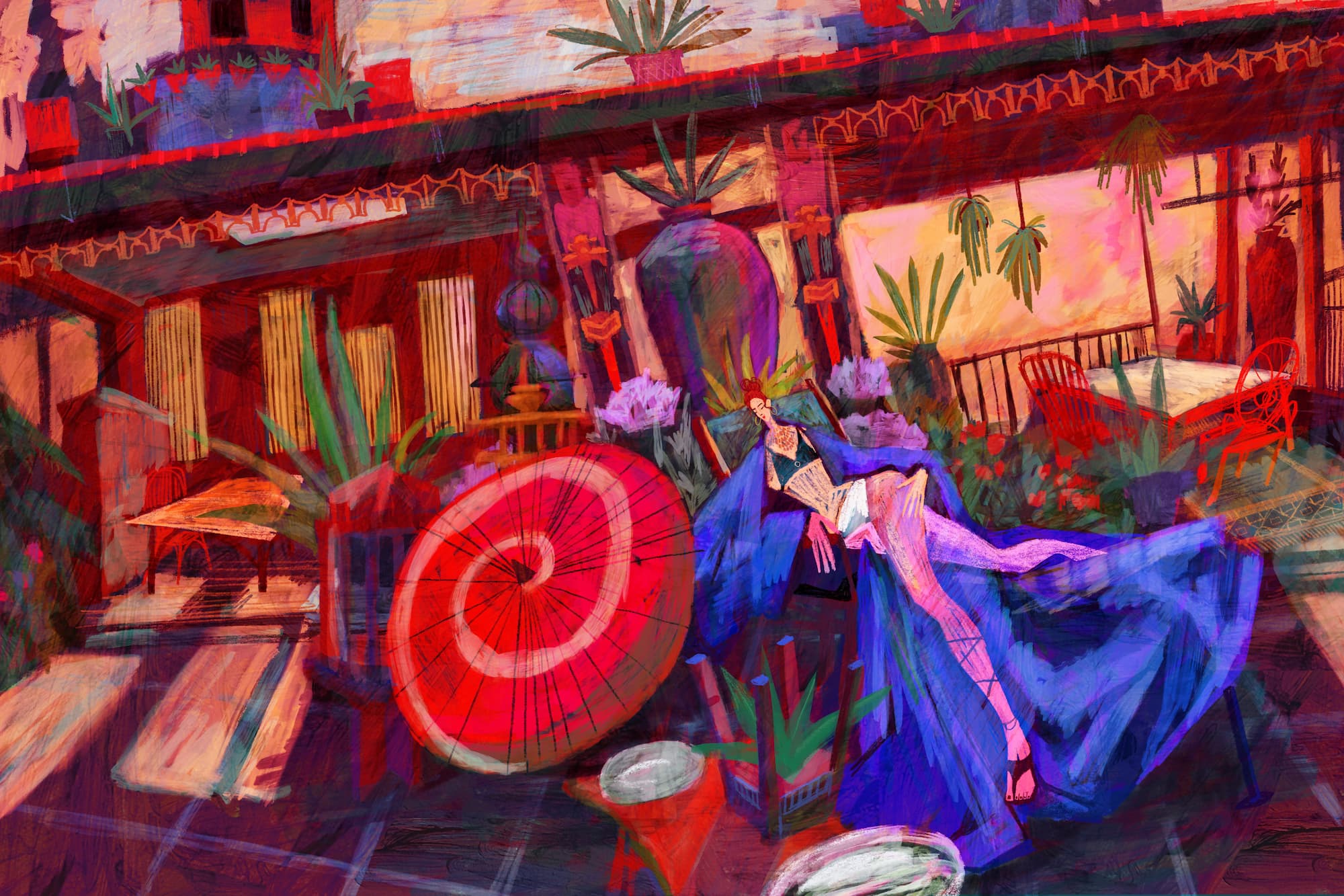 Bright, colourful digital illustration. Day off .