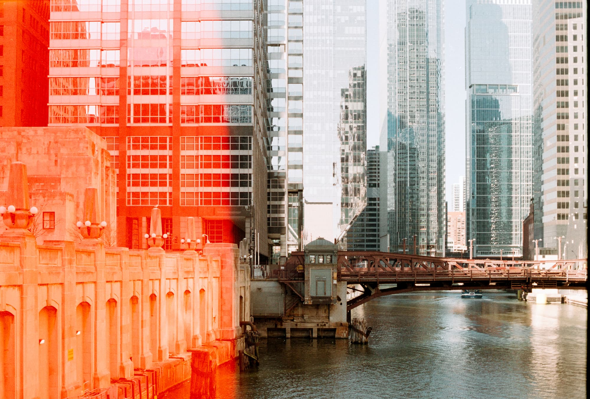 View of Chicago river View of the Chicago River, on a sunny day—35 mm format Fuji Superia 400 film, taken with a Minolta SR-T Super camera.