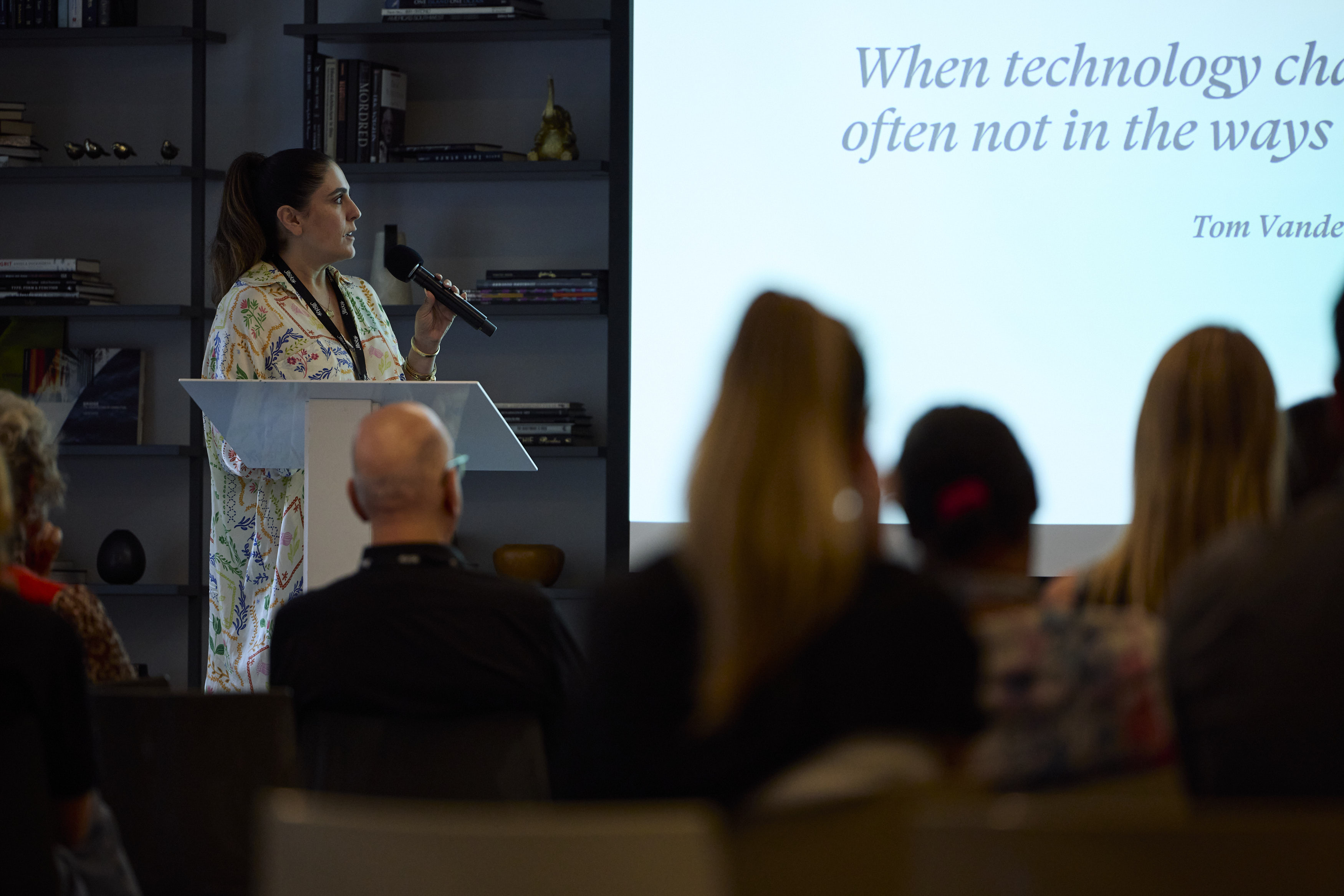 Jasmine Bina presenting at Stocksy's Signs of Life event.