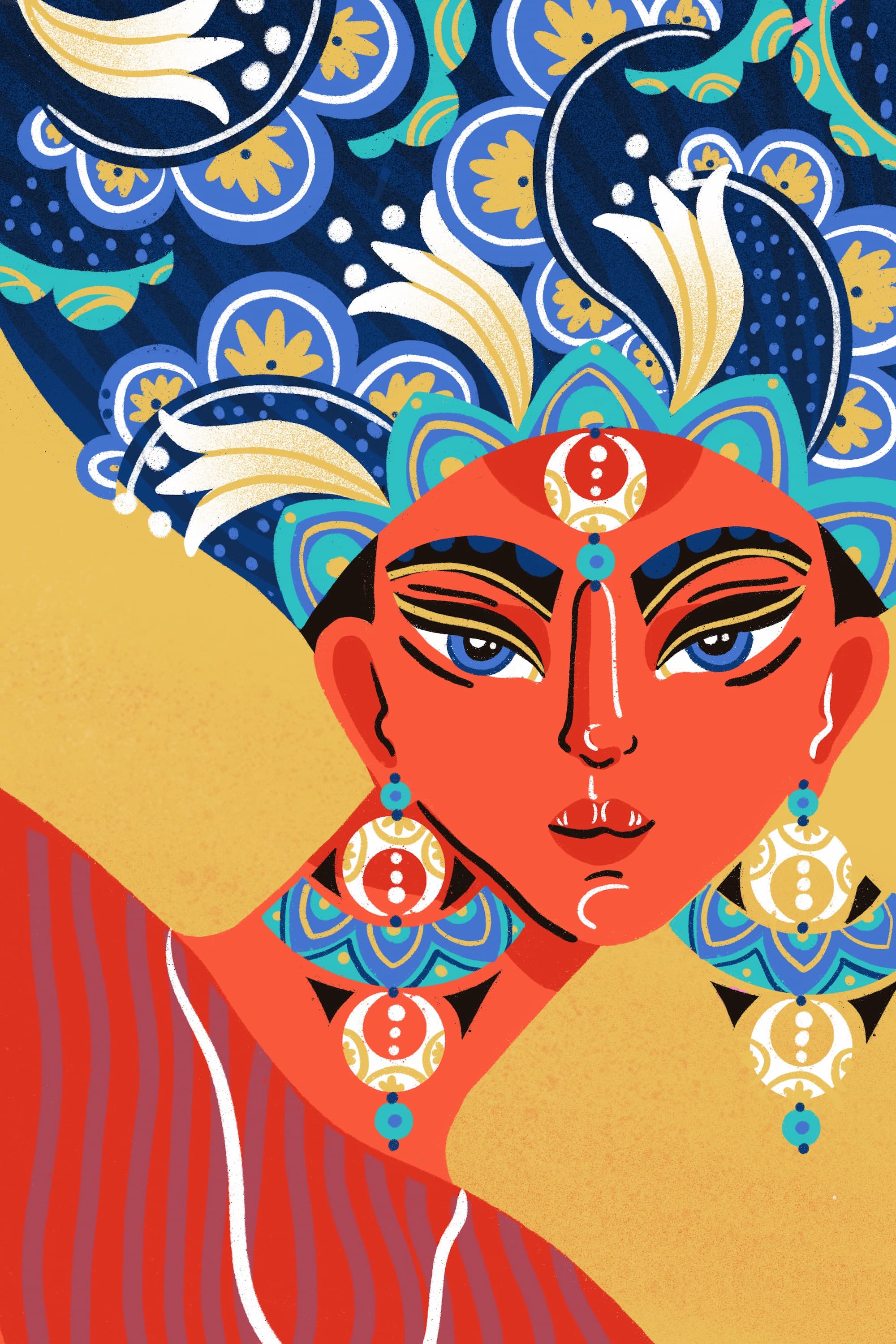 Egyptian Woman Portrait in Turban Illustration Portrait of an Egyptian woman with turban, large earrings and big expressive eyes. Oriental style illustration.