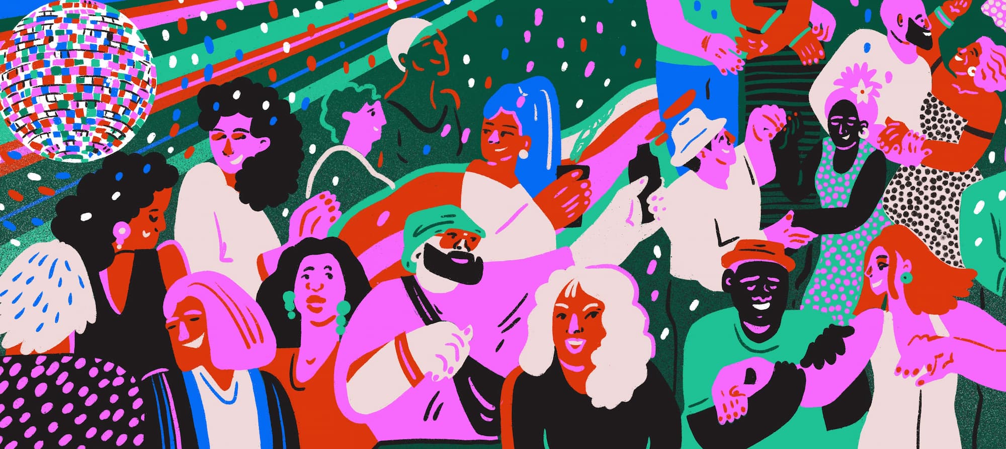 Disco evening. People at the party. Illustration People are relaxing in a nightclub at a party. Fun atmosphere. Disco evening Illustration